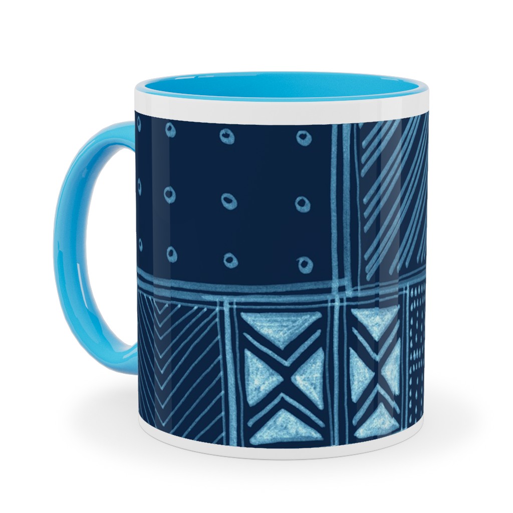 African Tribal Mud Cloth - Indigo Ceramic Mug, Light Blue, , 11oz, Blue, True Blue
