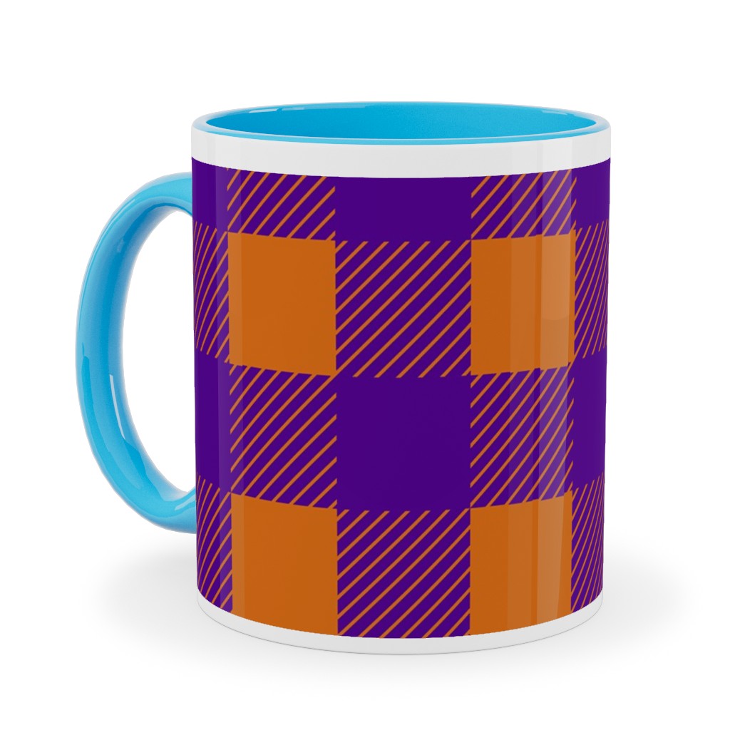 Buffalo Checked Plaid Ceramic Mug, Light Blue, , 11oz, Purple, Grape Jelly
