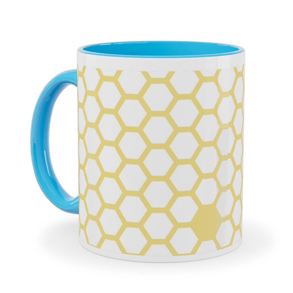 Honeycomb - Sugared Spring - Yellow Ceramic Mug, Light Blue,  , 11oz, Yellow