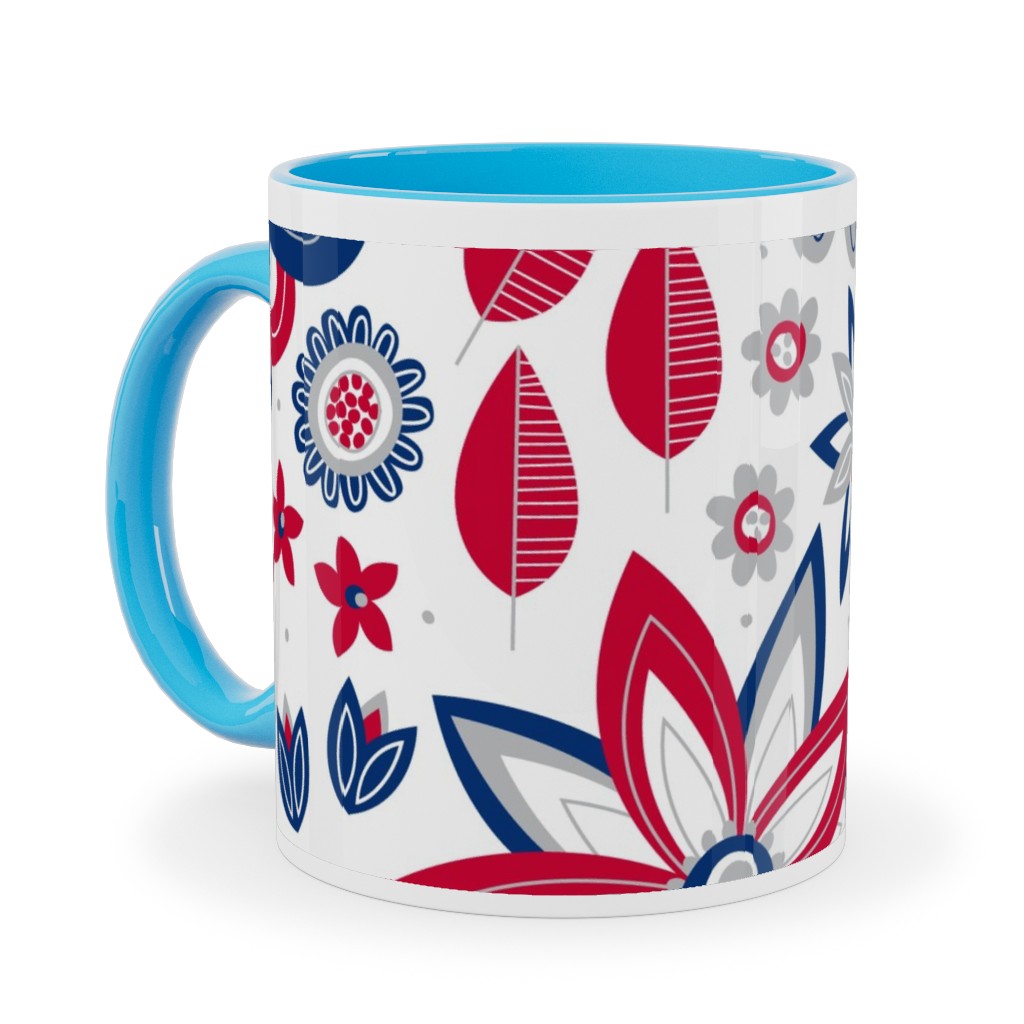 Bohemian Fields - Red, White and Blue Ceramic Mug, Light Blue, , 11oz, Red, Red