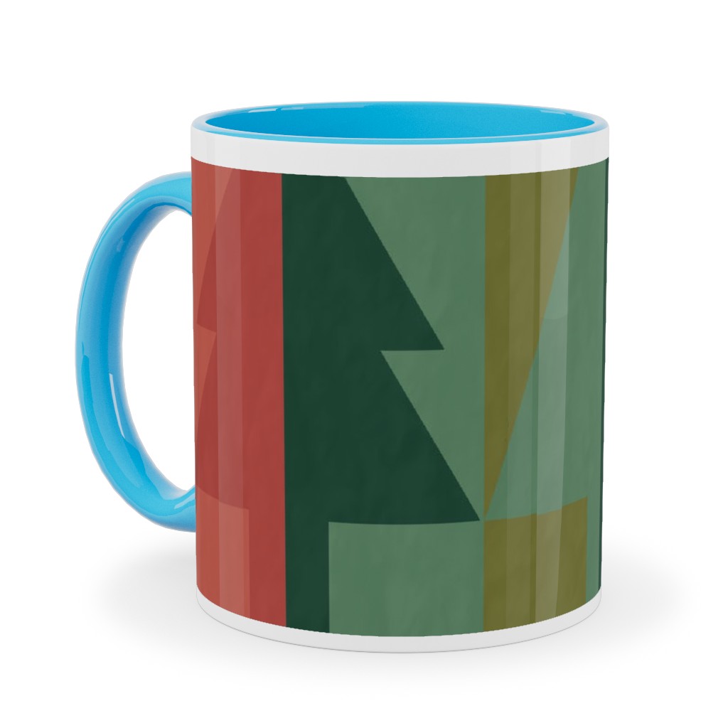 Geometric Forest - Red and Green Ceramic Mug, Light Blue, , 11oz, Green, Classic Green