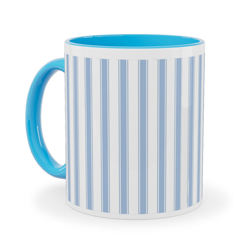 Cedar Lake Cottage Ticking Stripe - Blue Ceramic Mug, Light Blue, , 11oz, Blue, True Blue
