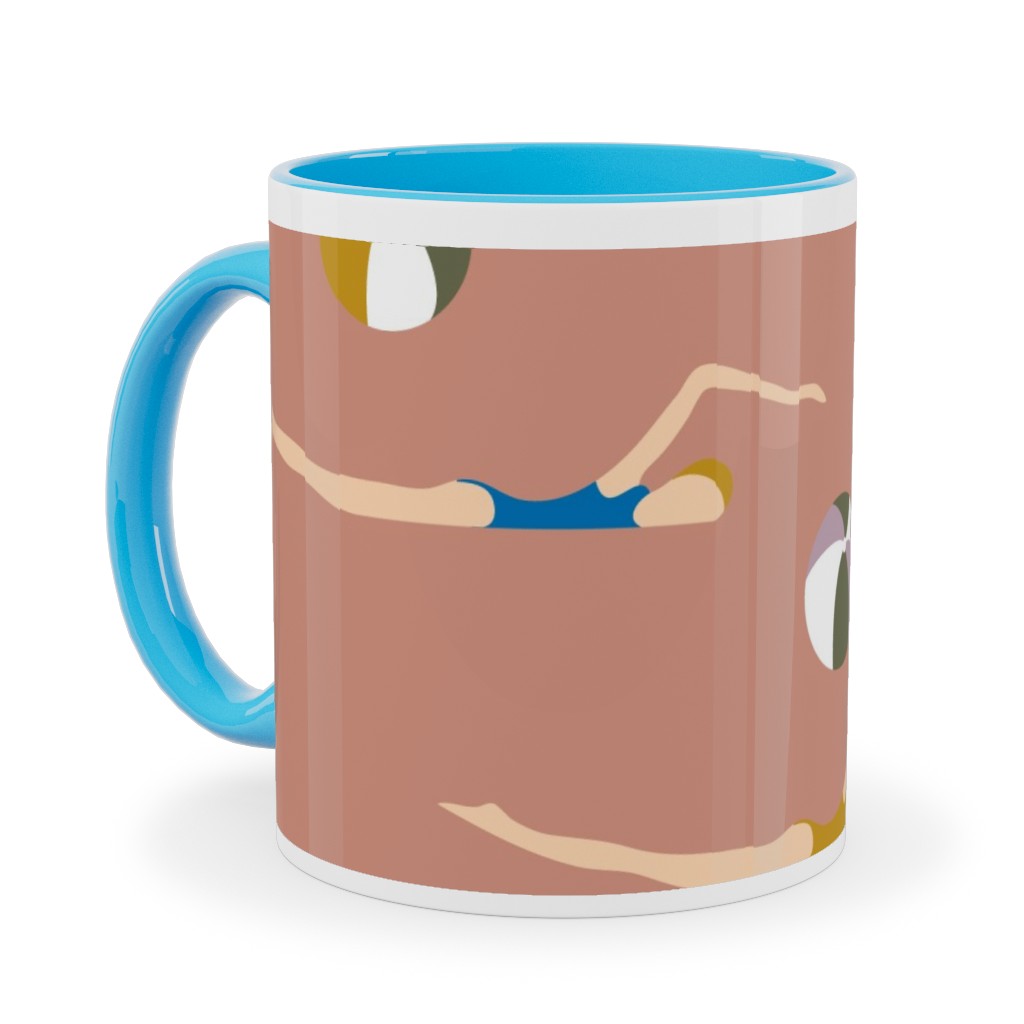 New Nautical Beach Babes - Muddy Clay Ceramic Mug, Light Blue, , 11oz, Pink, Bright Pink