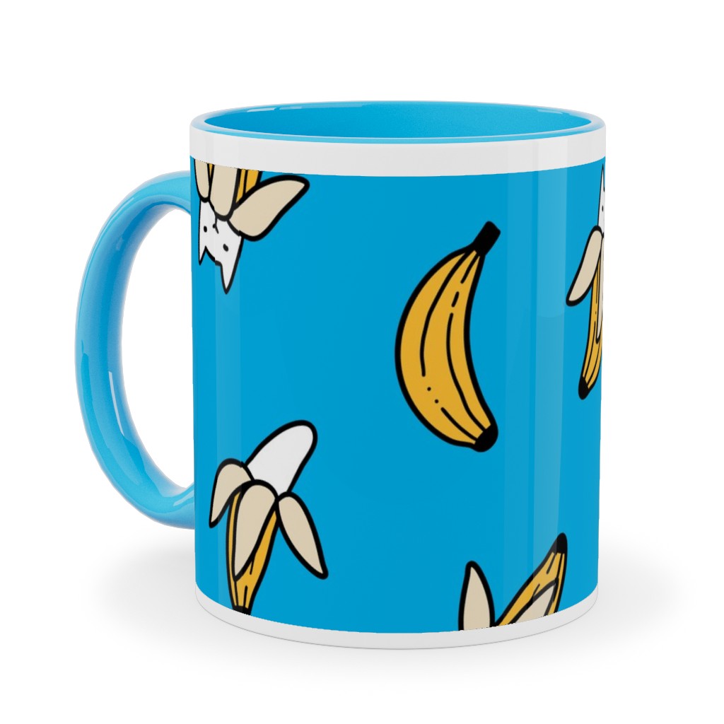 Funny Yummy Banana Cats - Blue Ceramic Mug, Light Blue,  , 11oz, Blue