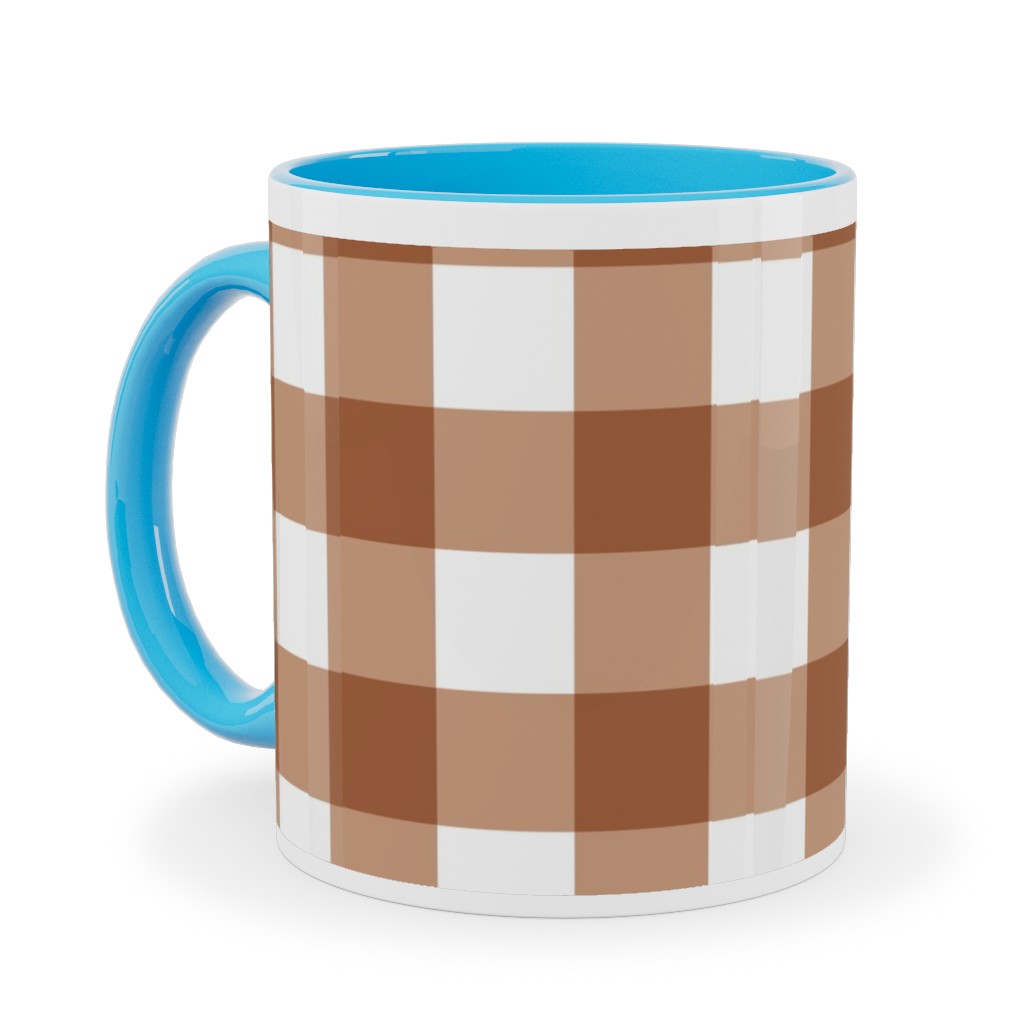 Gingham Plaid Check Ceramic Mug, Light Blue, , 11oz, Brown, Toast