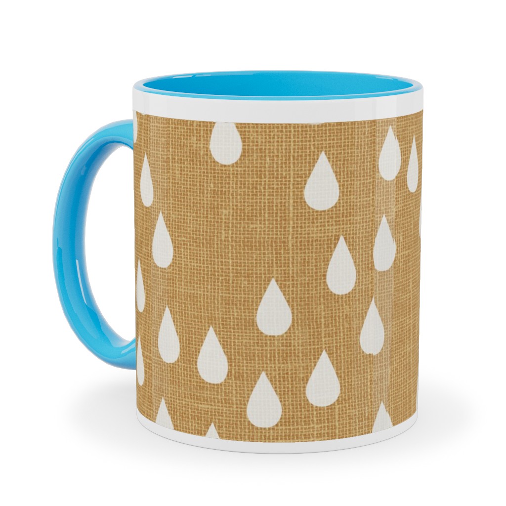 Scattered Rain Drops - Mustard Yellow Ceramic Mug, Light Blue,  , 11oz, Yellow