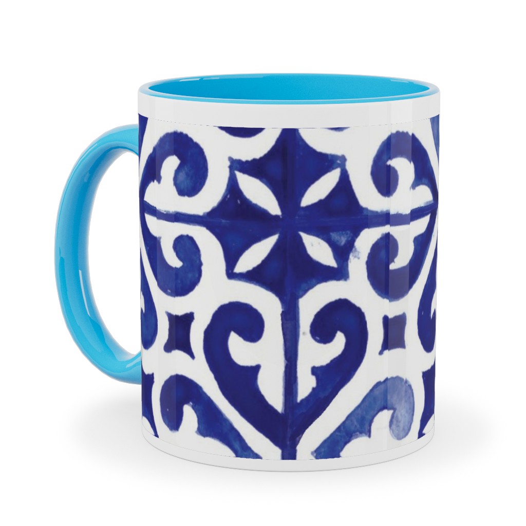 Lisbon Tiles Watercolor - Blue Ceramic Mug, Light Blue, , 11oz, Blue, True Blue