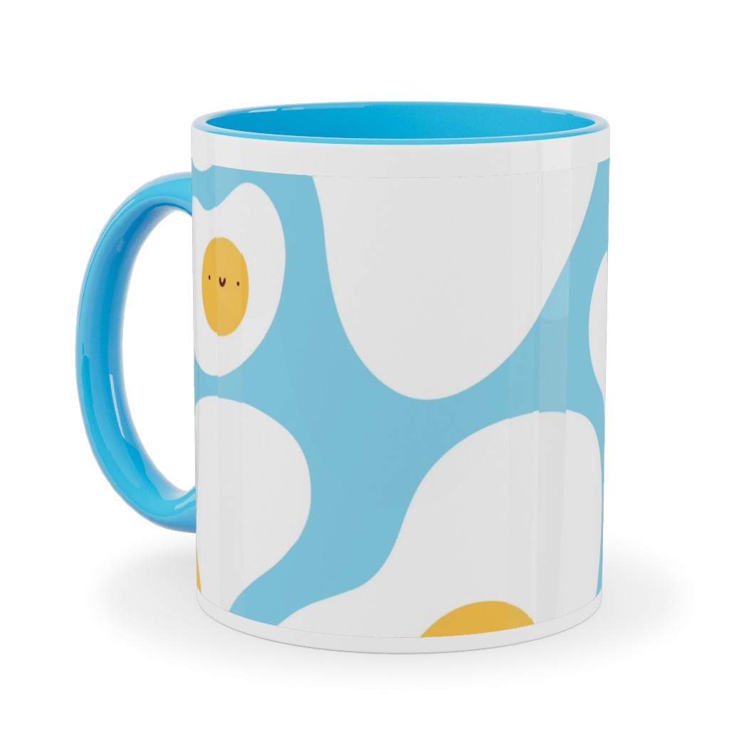 Cute Fried Eggs - Blue Ceramic Mug, Light Blue, , 11oz, Blue, True Blue
