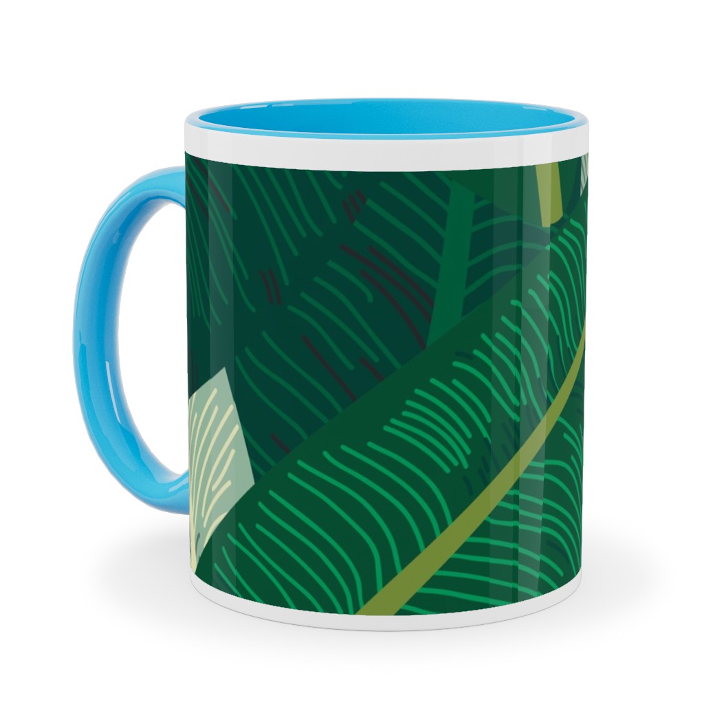 Classic Banana Leaves - Palm Springs Green Ceramic Mug, Light Blue, , 11oz, Green, Classic Green