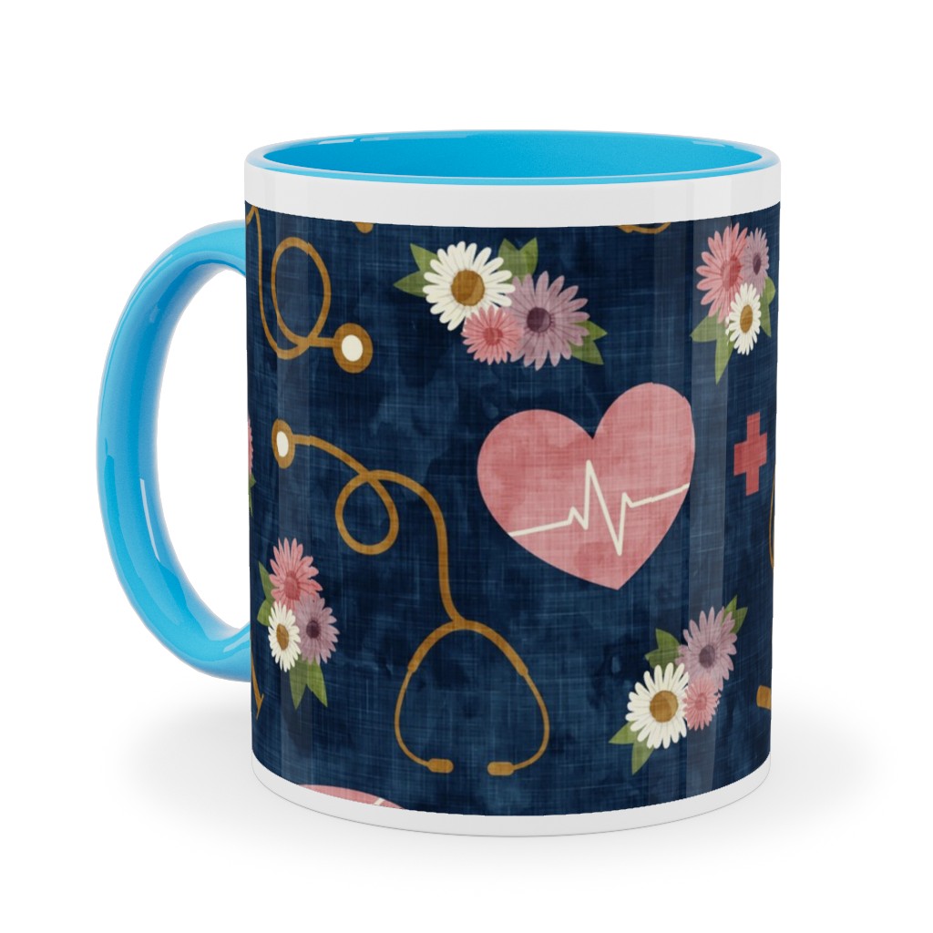 Floral Nurse Melody - Nursing - Blue Ceramic Mug, Light Blue, , 11oz, Pink, Bright Pink