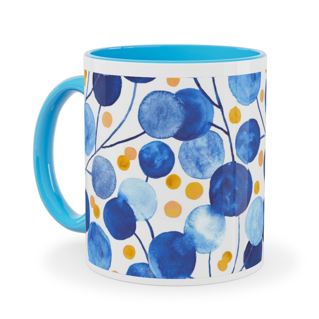 Pompom Plants - Cobalt & Gold Ceramic Mug, Light Blue, , 11oz, Blue, True Blue