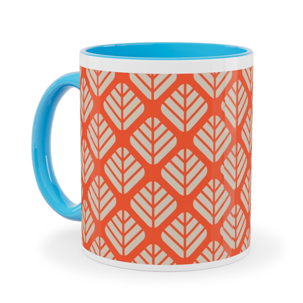 Blaettli - Orange and Beige Ceramic Mug, Light Blue, , 11oz, Orange, Orange