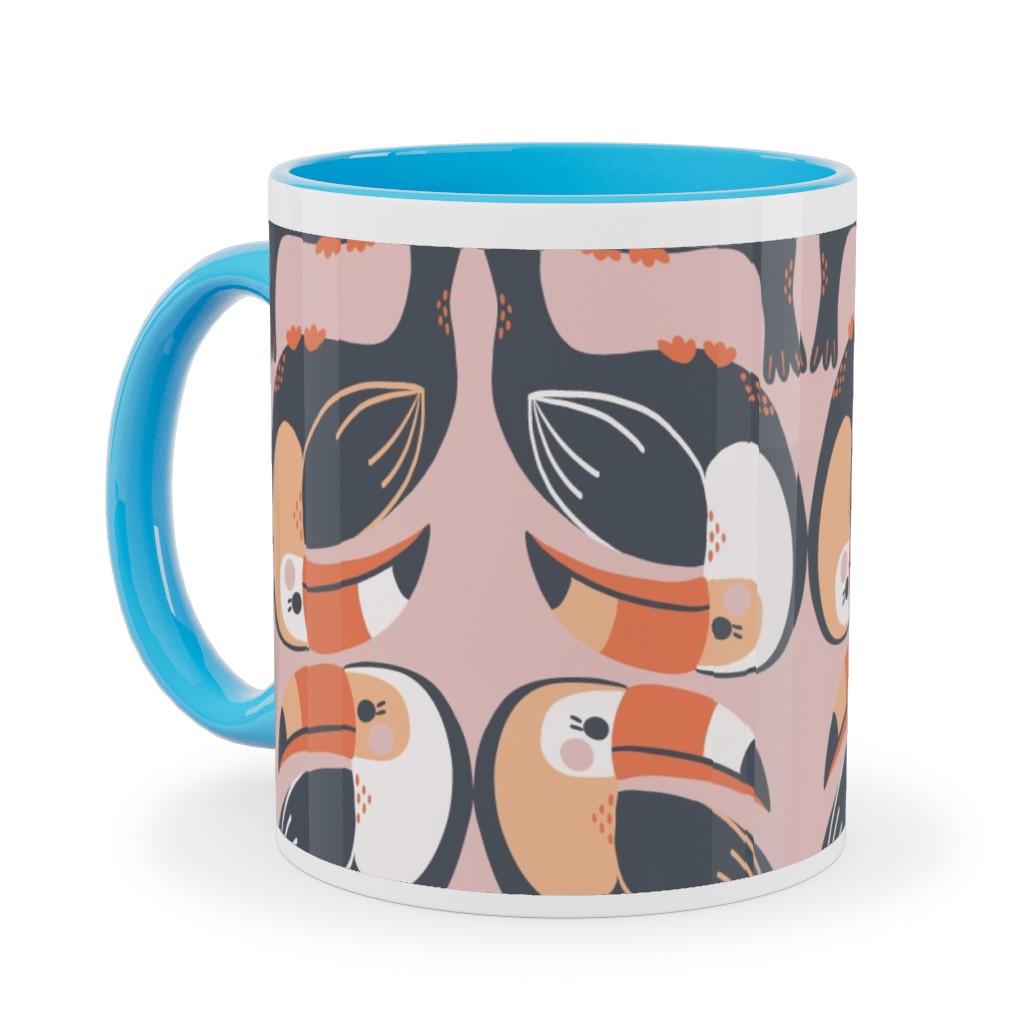 Toucan Stack - Pink Ceramic Mug, Light Blue,  , 11oz, Pink