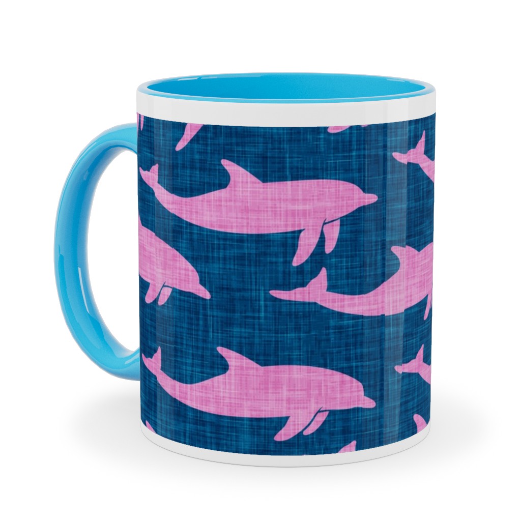 Dolphins Ceramic Mug, Light Blue, , 11oz, Pink, Cupcake