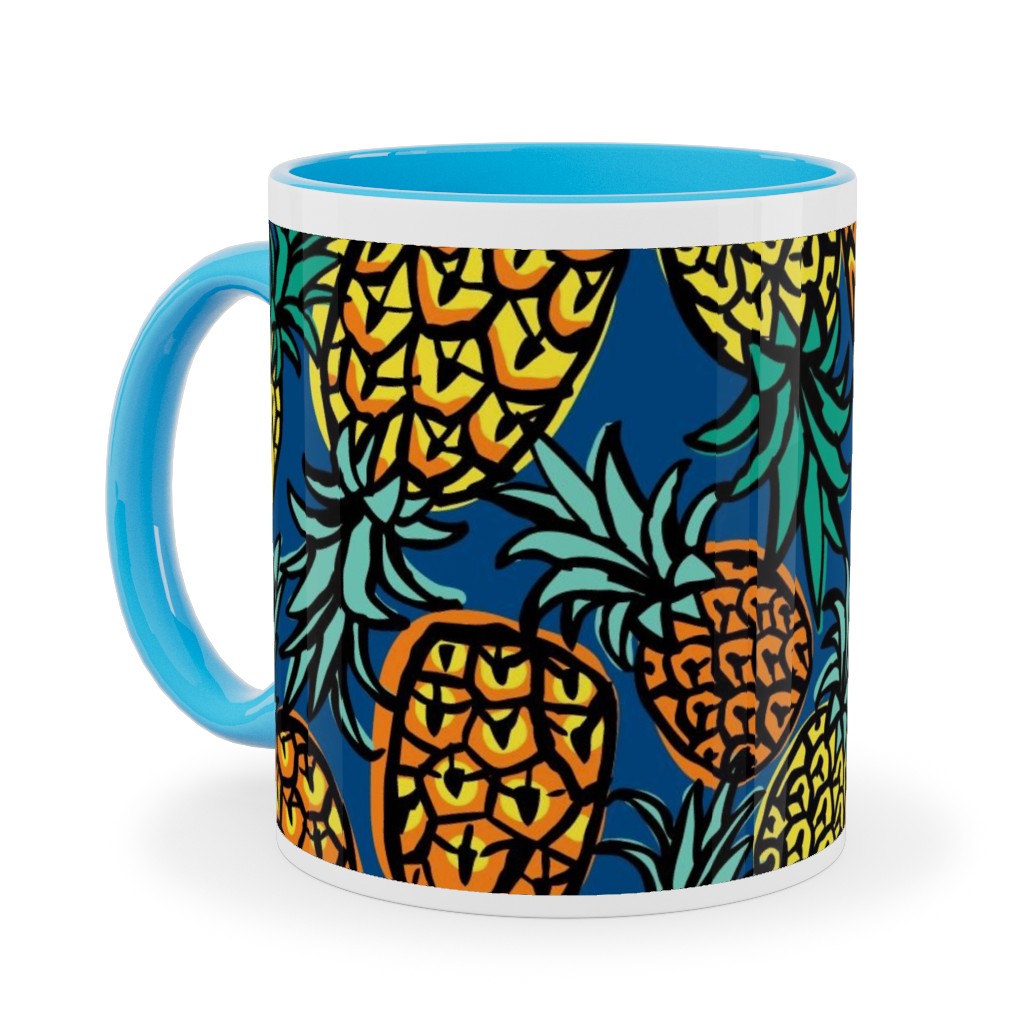 Tropical Pineapple - Blue Ceramic Mug, Light Blue,  , 11oz, Blue