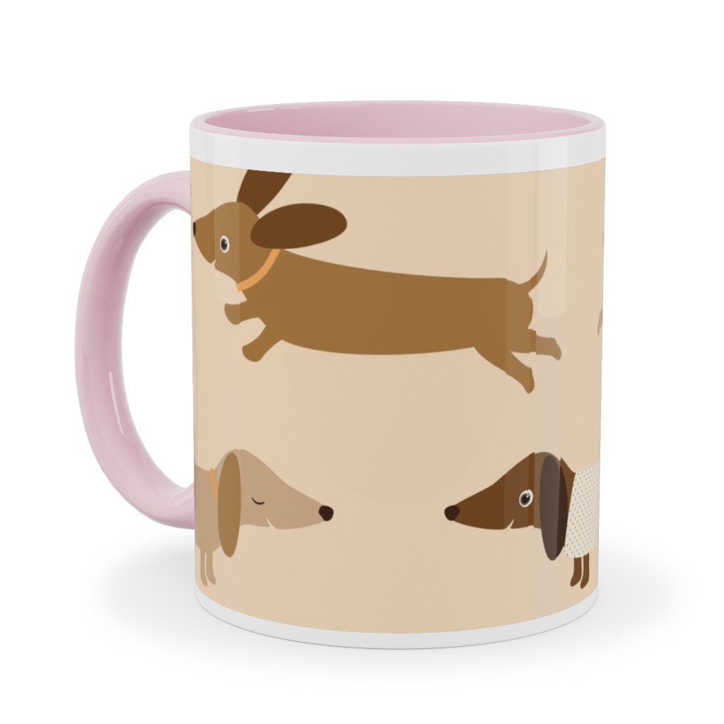 Daschunds Ceramic Mug, Pink, , 11oz, Beige, Sand