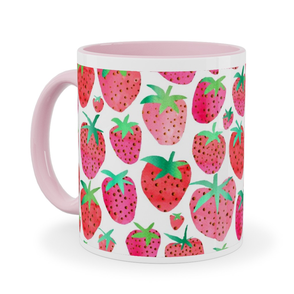 Strawberries - Pink Ceramic Mug, Pink,  , 11oz, Pink