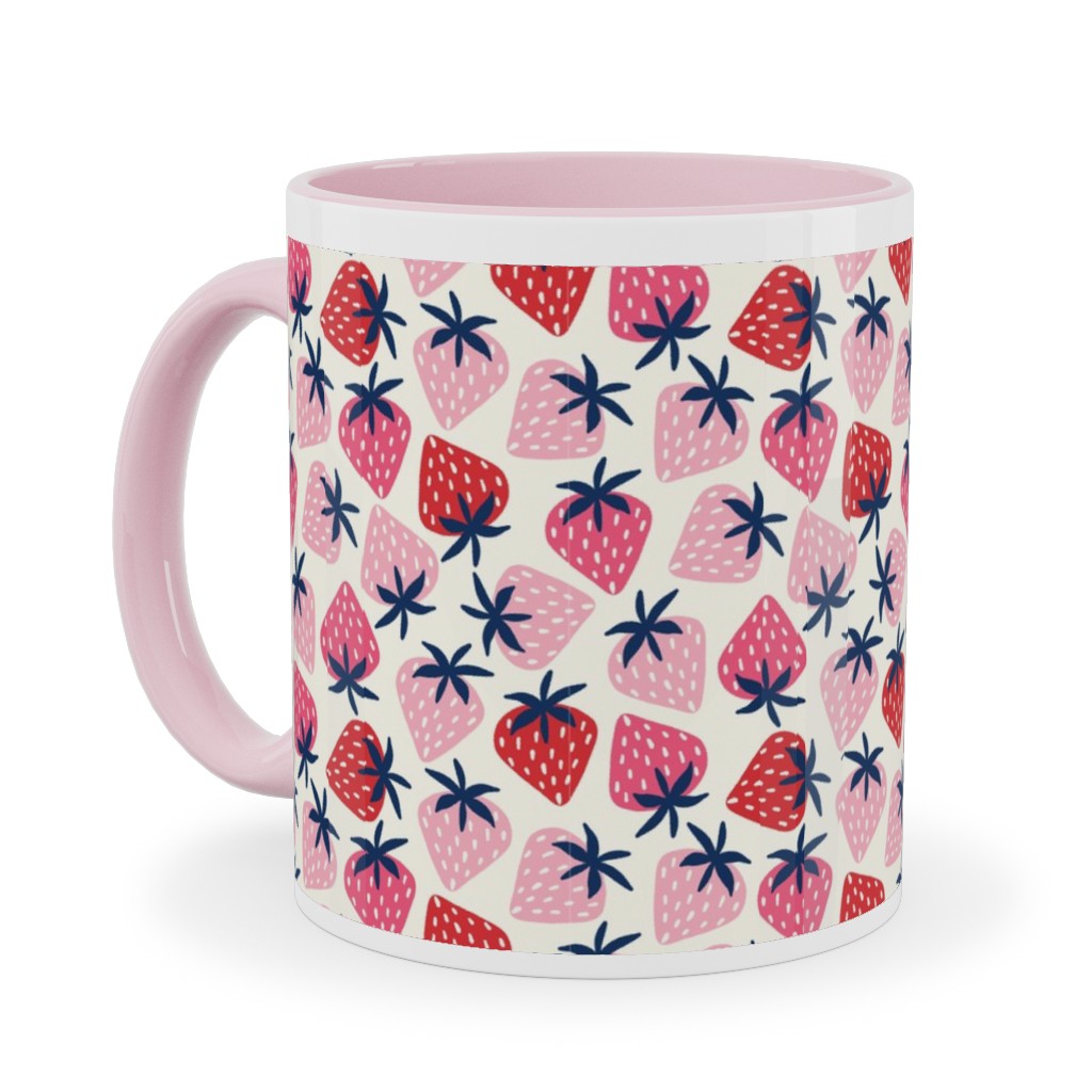 Strawberries - Pink and Red Ceramic Mug, Pink,  , 11oz, Pink