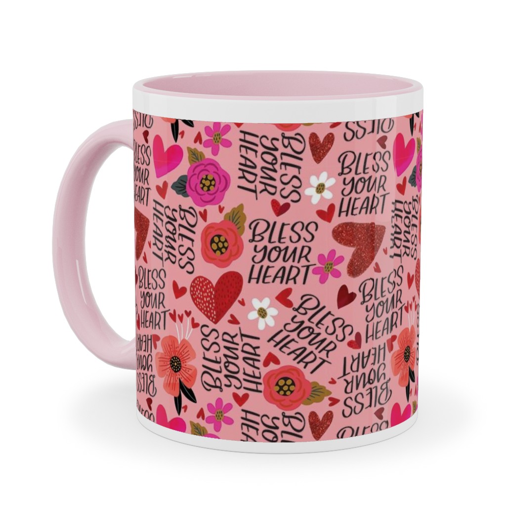Pretty Bless Your Heart - Floral - Pink and Red Ceramic Mug, Pink, , 11oz, Pink, Bright Pink