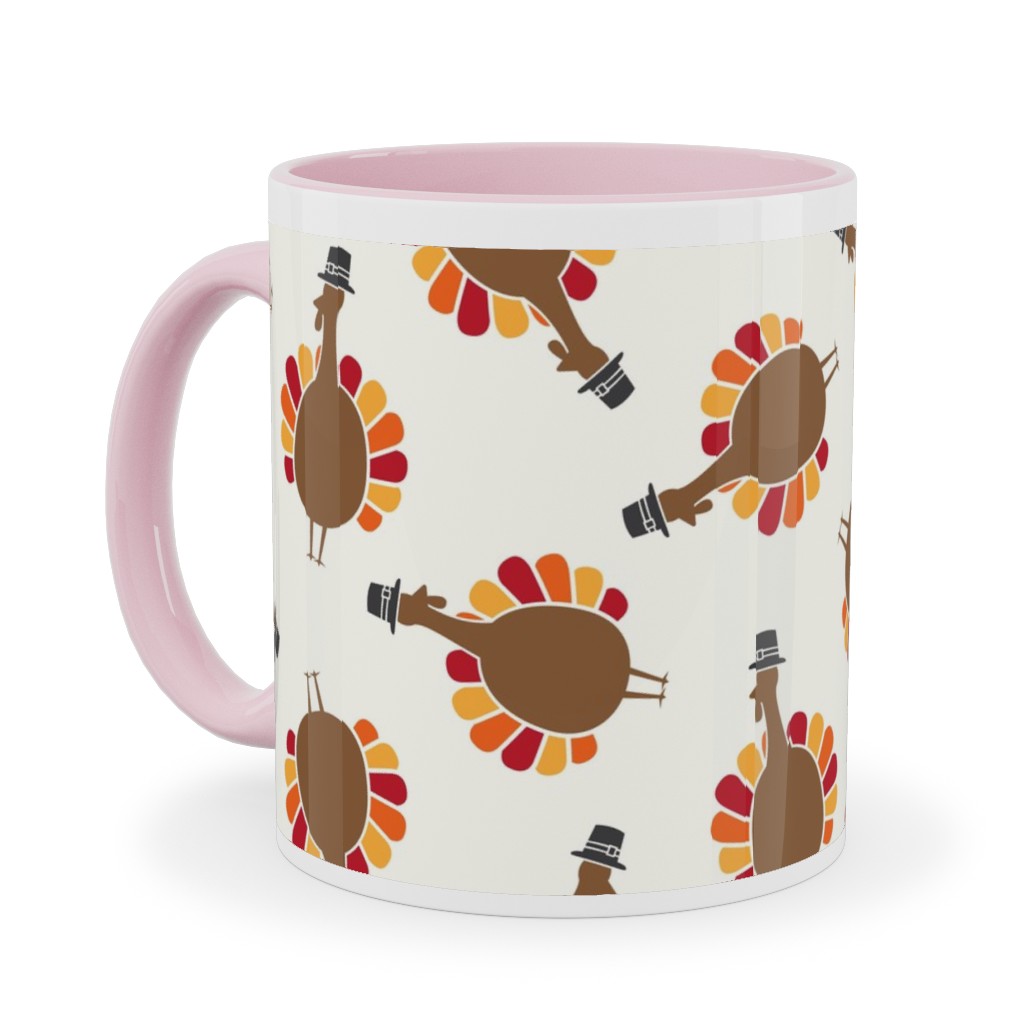 Turkey Toss - Cream Ceramic Mug, Pink,  , 11oz, Brown