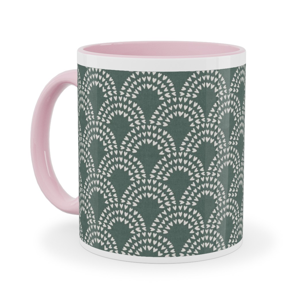 Scalloped Heart Rainbows - Pine Green Ceramic Mug, Pink, , 11oz, Green, Classic Green
