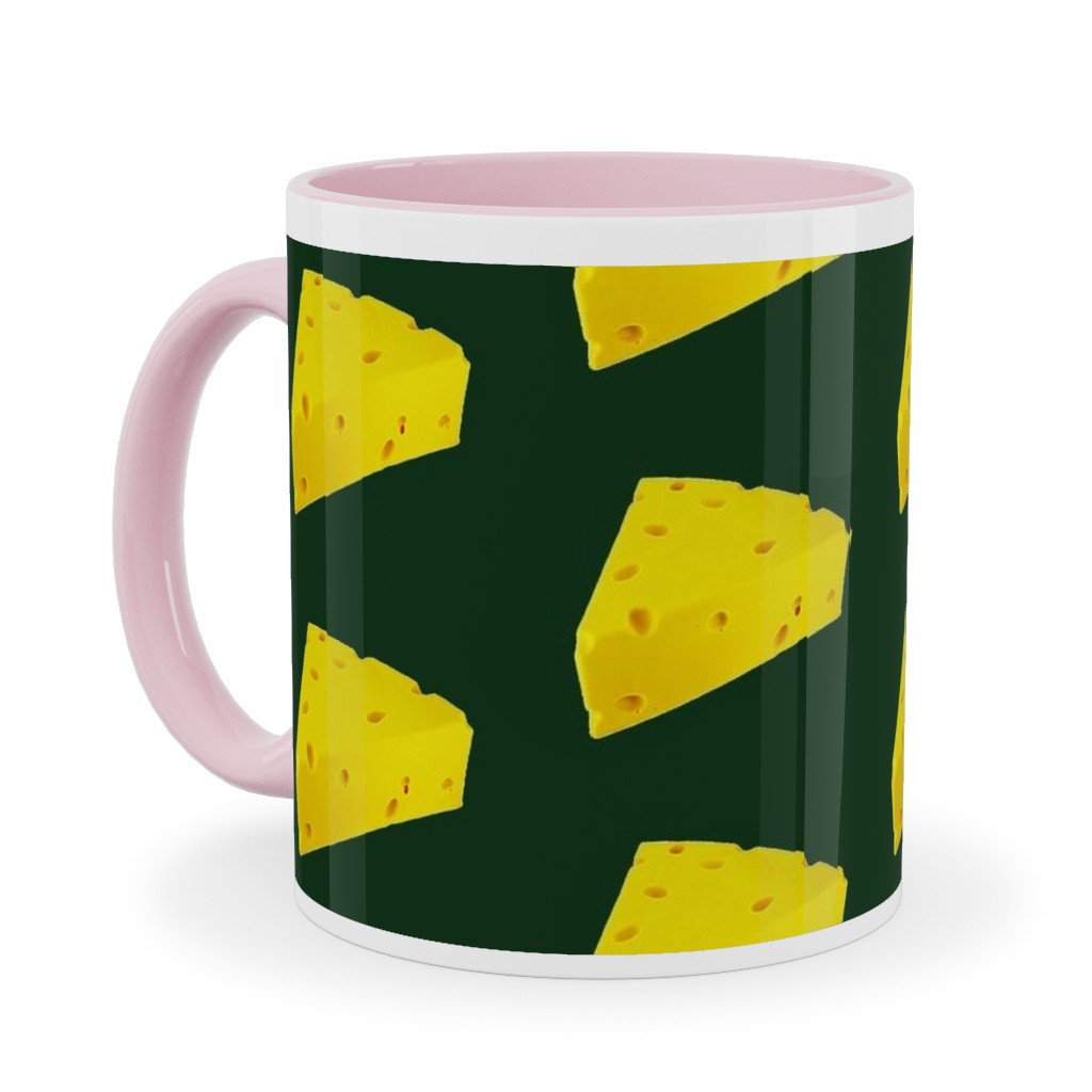 Cheese - Yellow on Dark Ceramic Mug, Pink,  , 11oz, Yellow