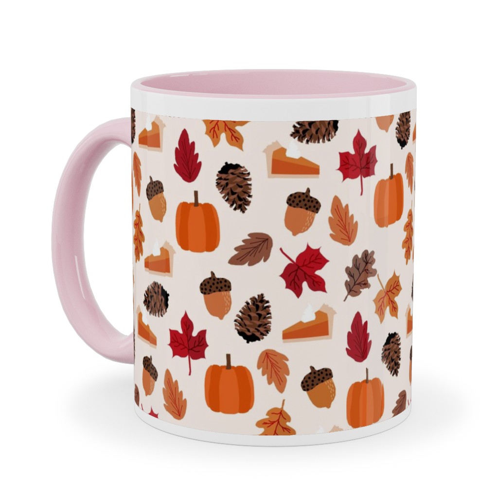 Autumn Leaves and Pumpkin Pie - Multi Ceramic Mug, Pink, , 11oz, Multicolor