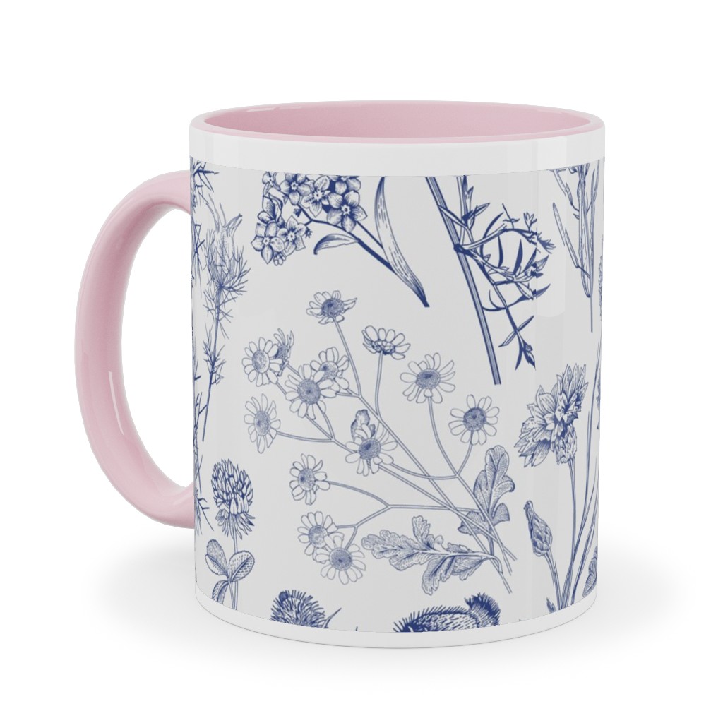 Wild Flowers - Blue Ceramic Mug, Pink, , 11oz, Blue, True Blue