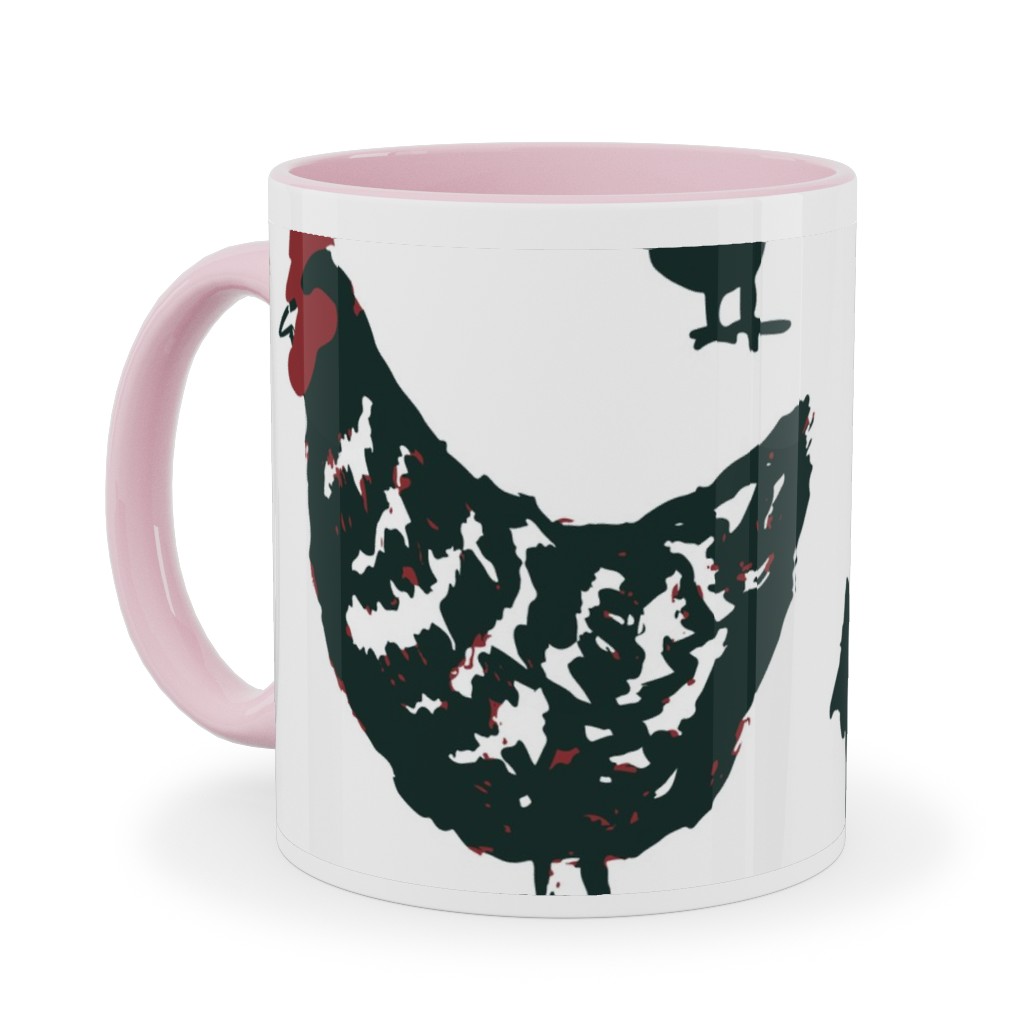 Chickens - Neutral Ceramic Mug, Pink,  , 11oz, Black