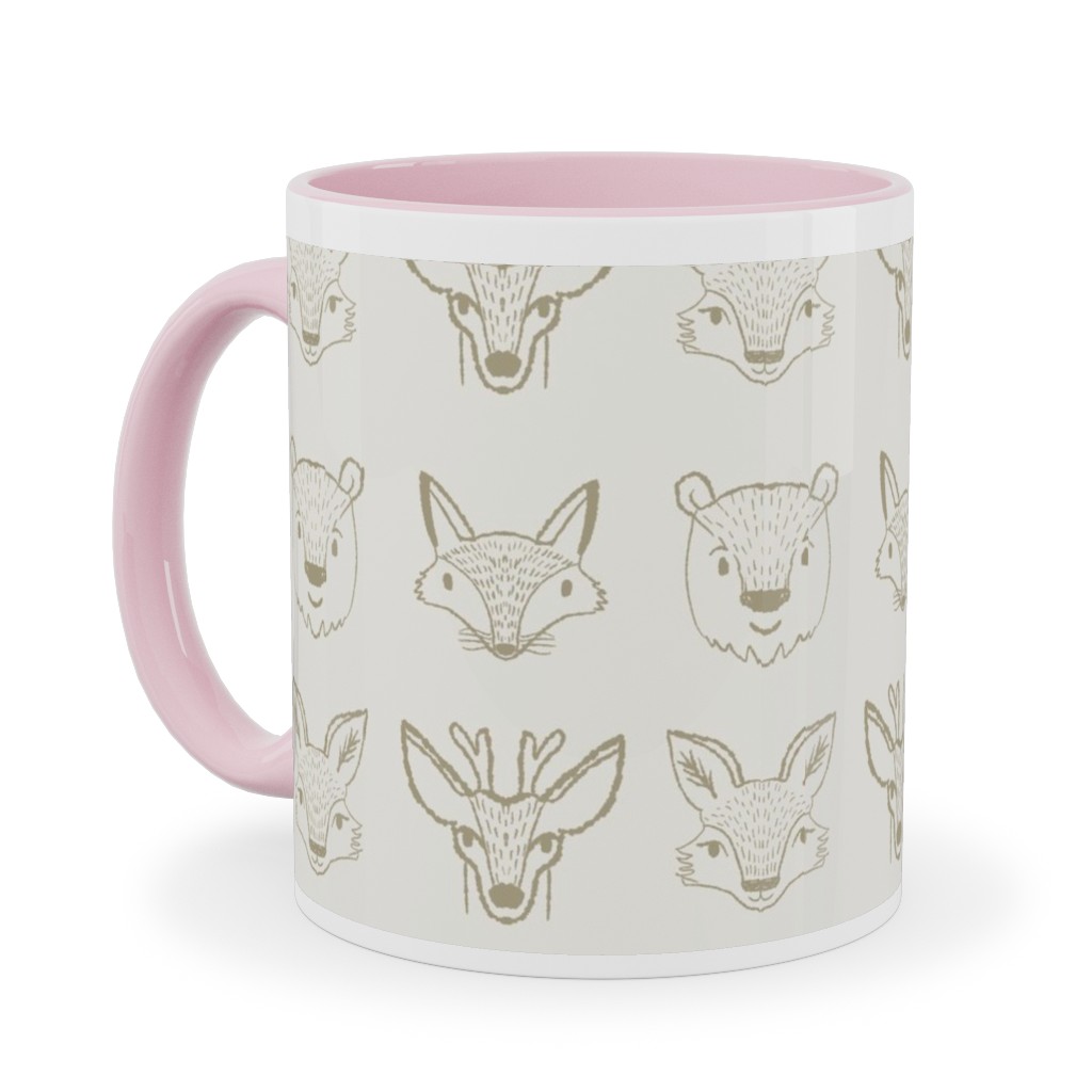 Forest Friends - Neutral Ceramic Mug, Pink,  , 11oz, Beige