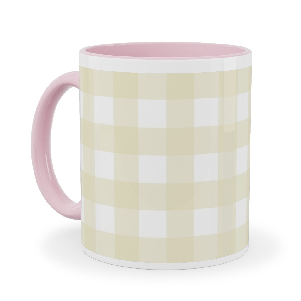 Gingham Check Ceramic Mug, Pink, , 11oz, Yellow, Cream