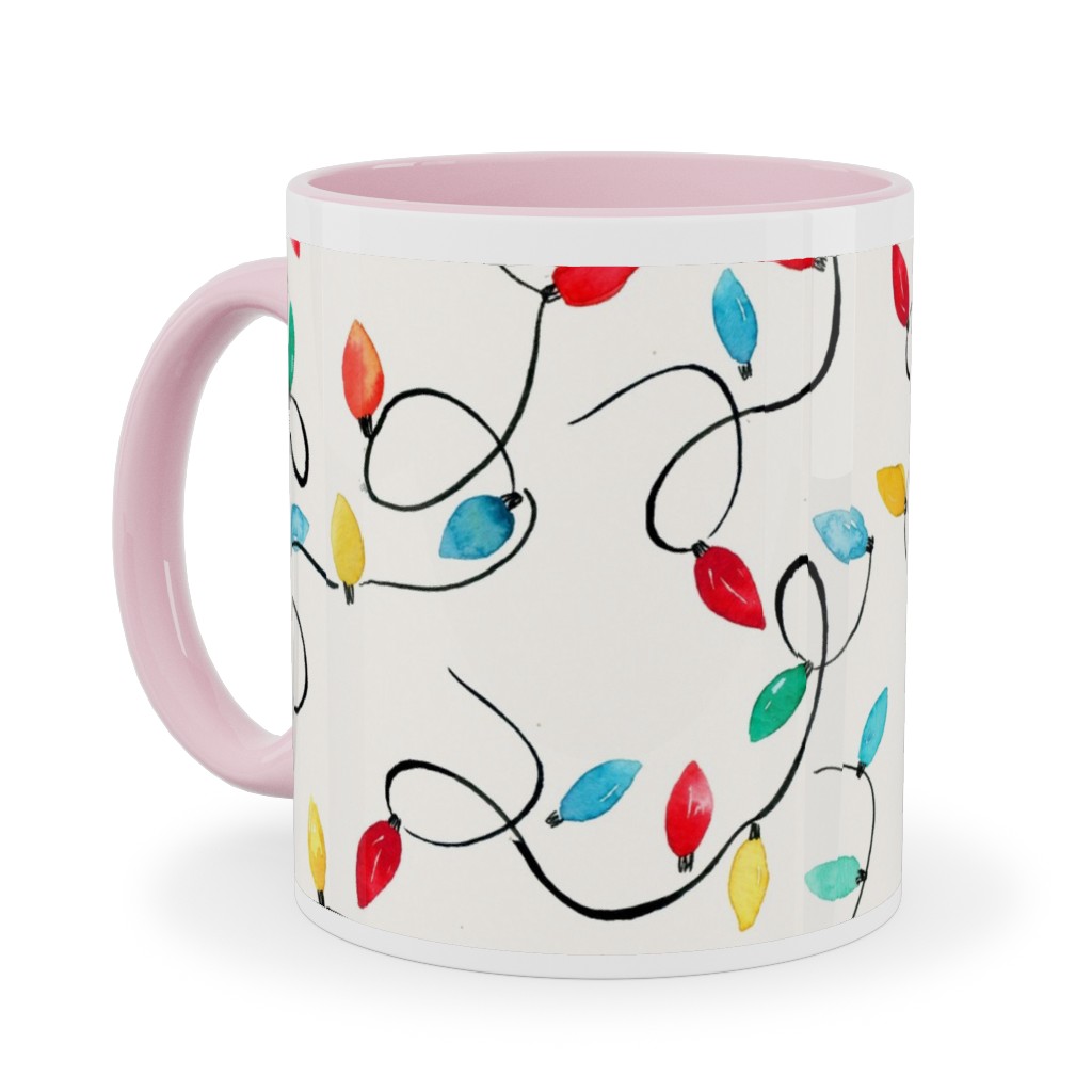 Christmas Lights Decoration - Multi Ceramic Mug, Pink,  , 11oz, Multicolor