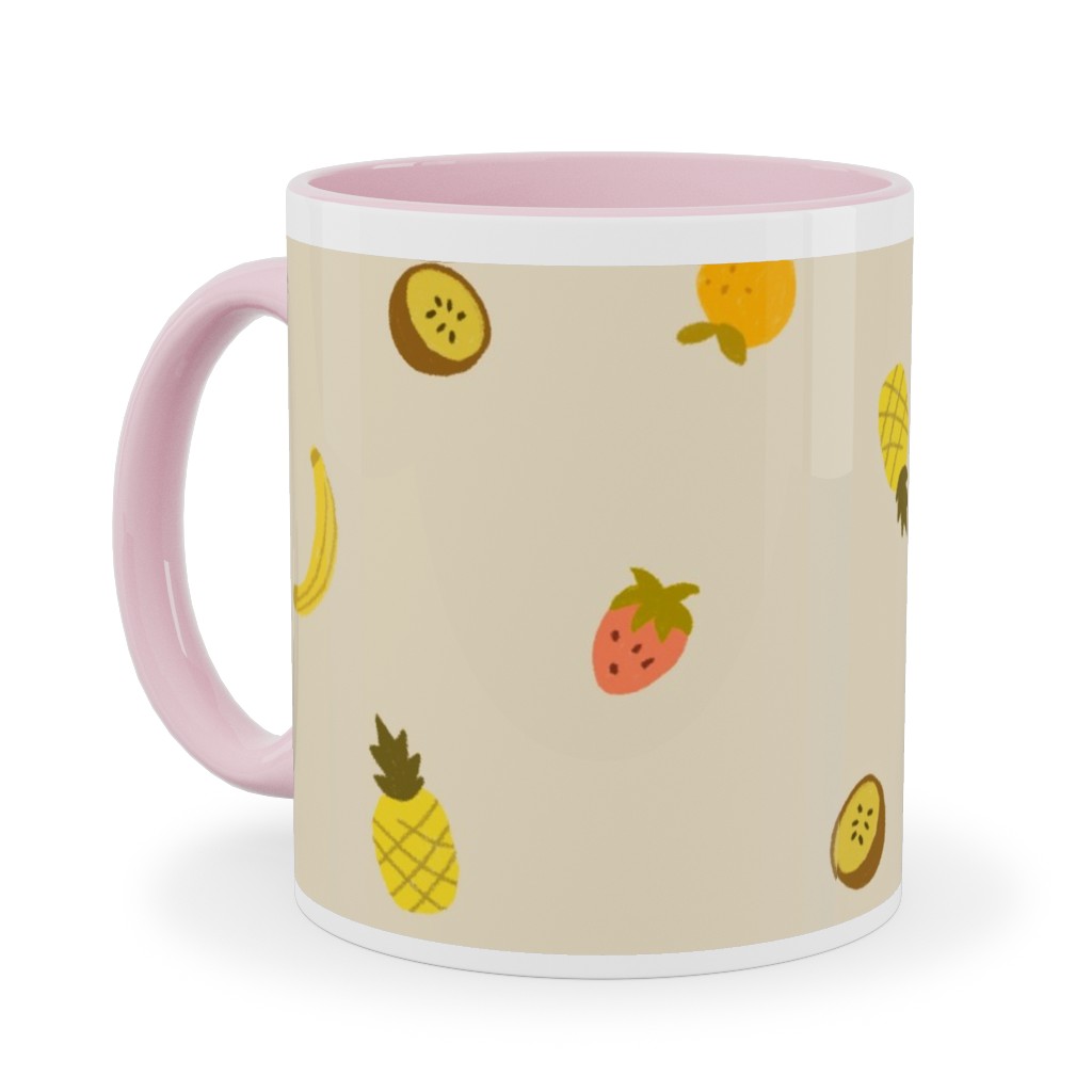 Tropical Fruit - Yellow Ceramic Mug, Pink,  , 11oz, Yellow
