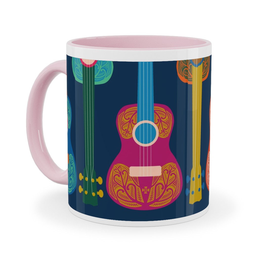 Hawaiian Ukulele - Multicolor on Blue Ceramic Mug, Pink,  , 11oz, Multicolor