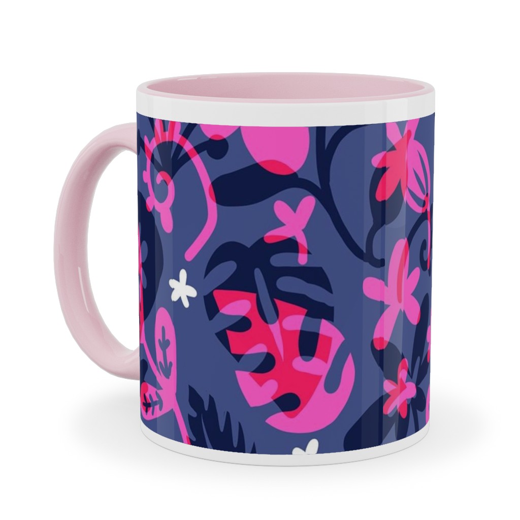 Tropical Floral - Fuchsia Ceramic Mug, Pink, , 11oz, Pink, Bright Pink