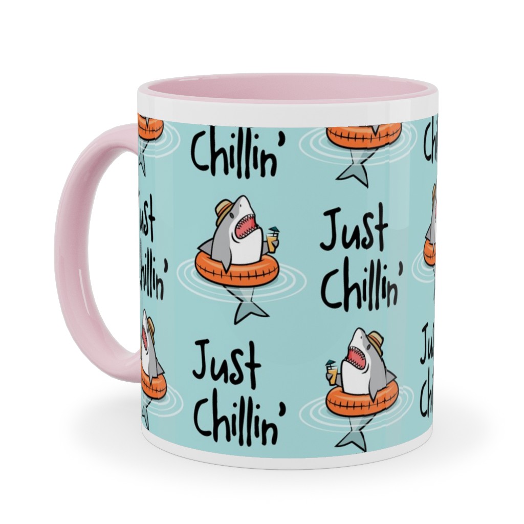 Just Chillin' - Pool Sharks - Aqua Ceramic Mug, Pink,  , 11oz, Blue