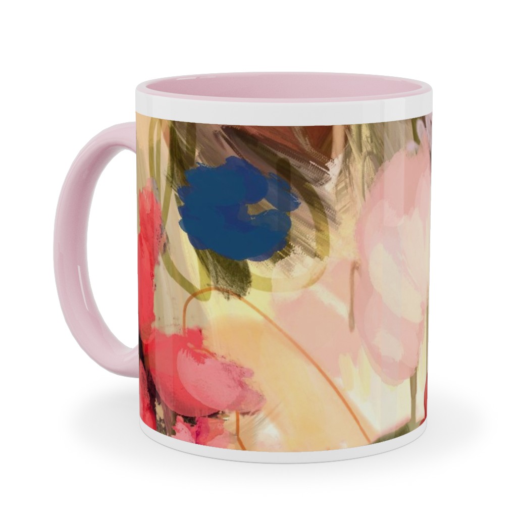 Painterly Abstract Floral Ceramic Mug, Pink, , 11oz, Pink, Bright Pink