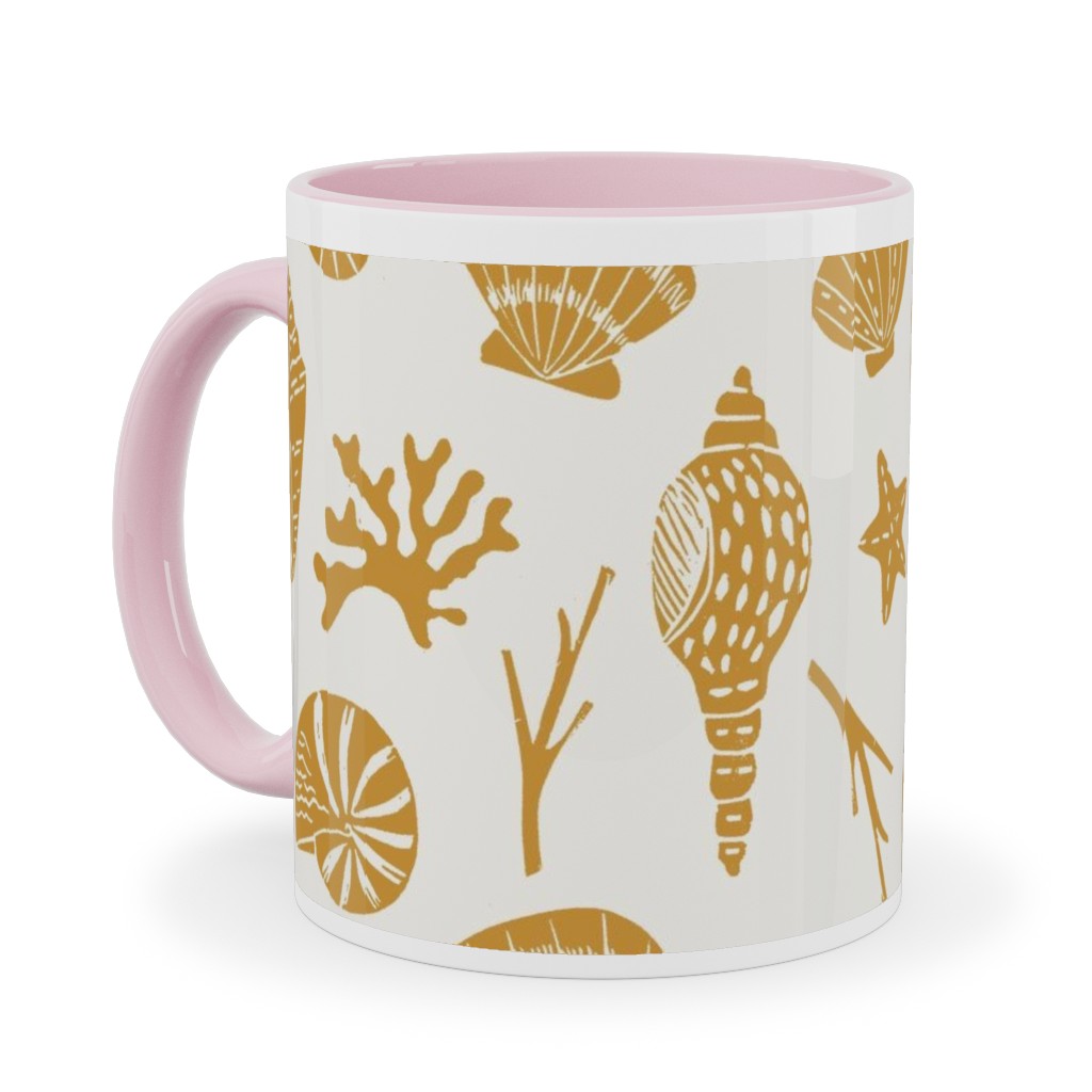 Seashells - Gold Ceramic Mug, Pink, , 11oz, Yellow, Classic Yellow