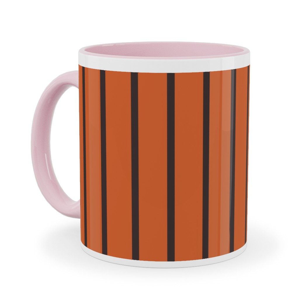 Halloween Stripes Ceramic Mug, Pink, , 11oz, Orange, Fawn