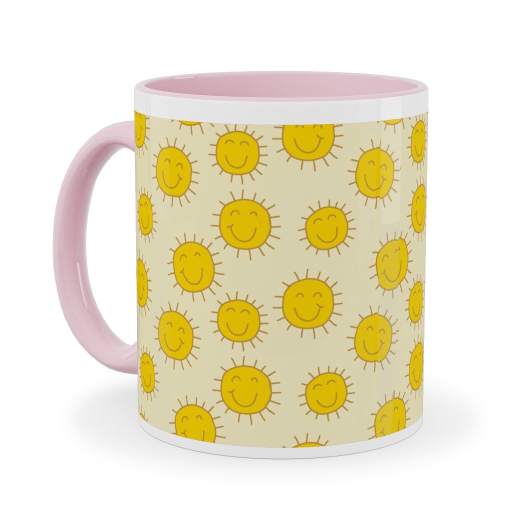Happy Sunshine - Yellow Ceramic Mug, Pink,  , 11oz, Yellow
