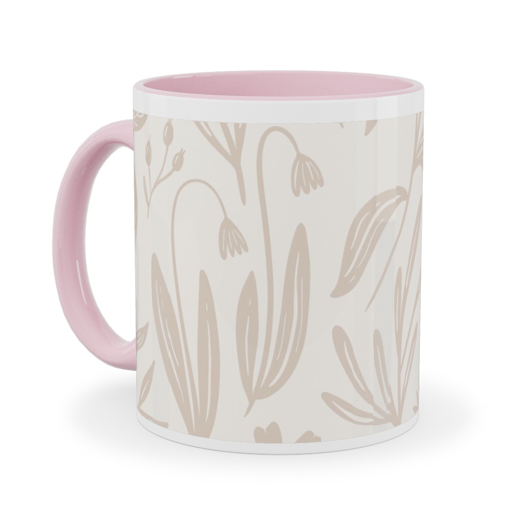 Wildflowers - Tan and Cream Ceramic Mug, Pink, , 11oz, Beige, Pearl