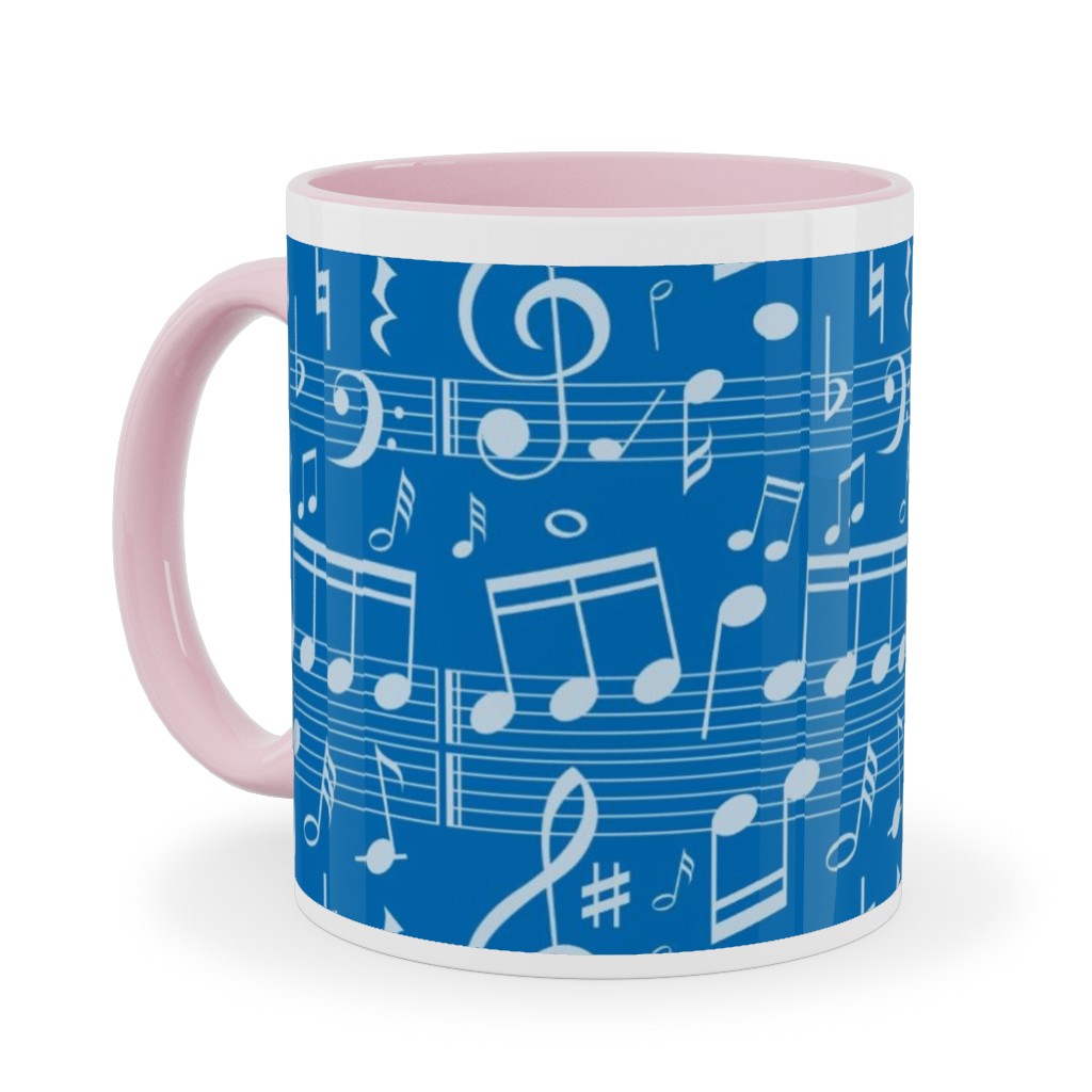 Music Notes - Blue Ceramic Mug, Pink, , 11oz, Blue, True Blue