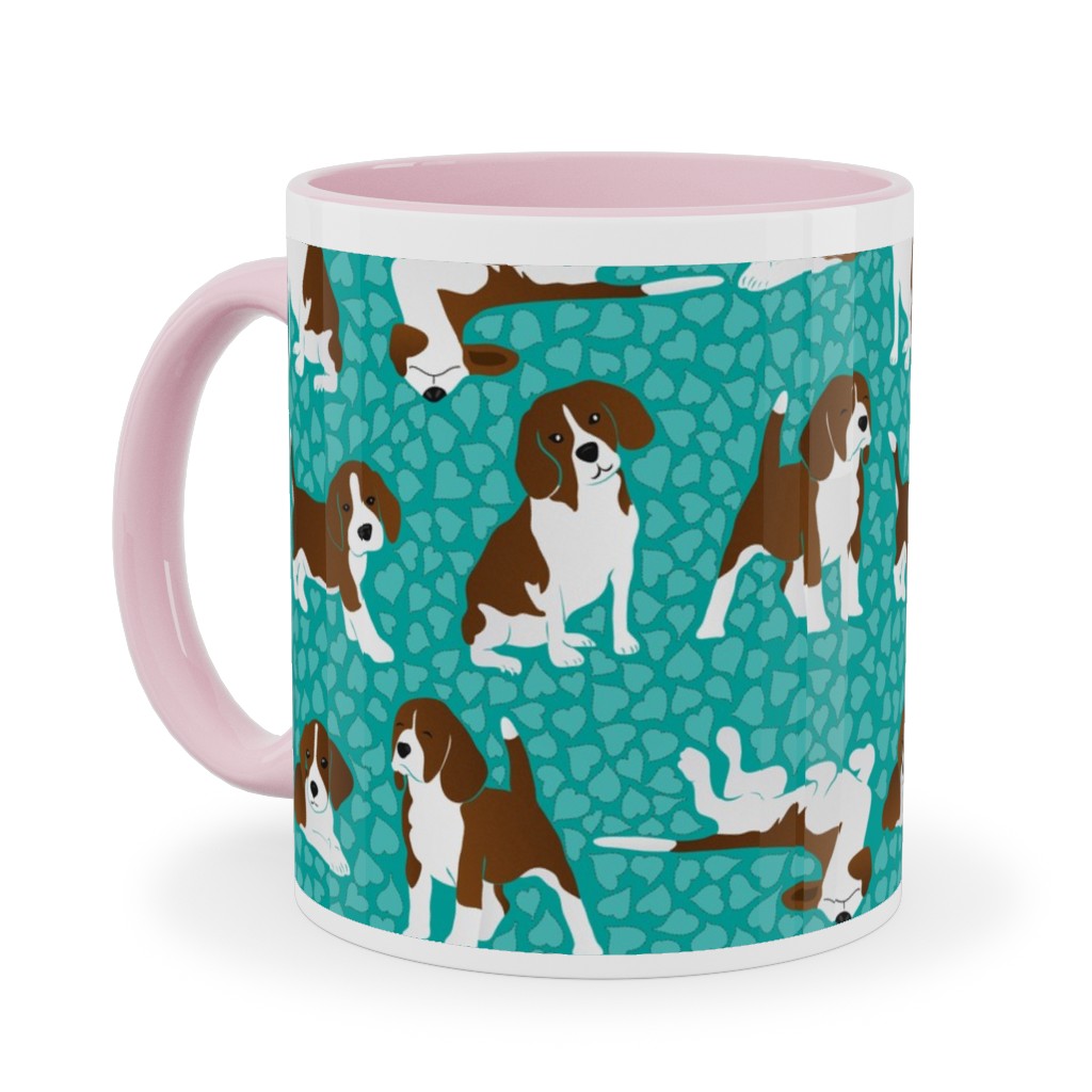 Beagle Dog Ceramic Mug, Pink,  , 11oz, Green