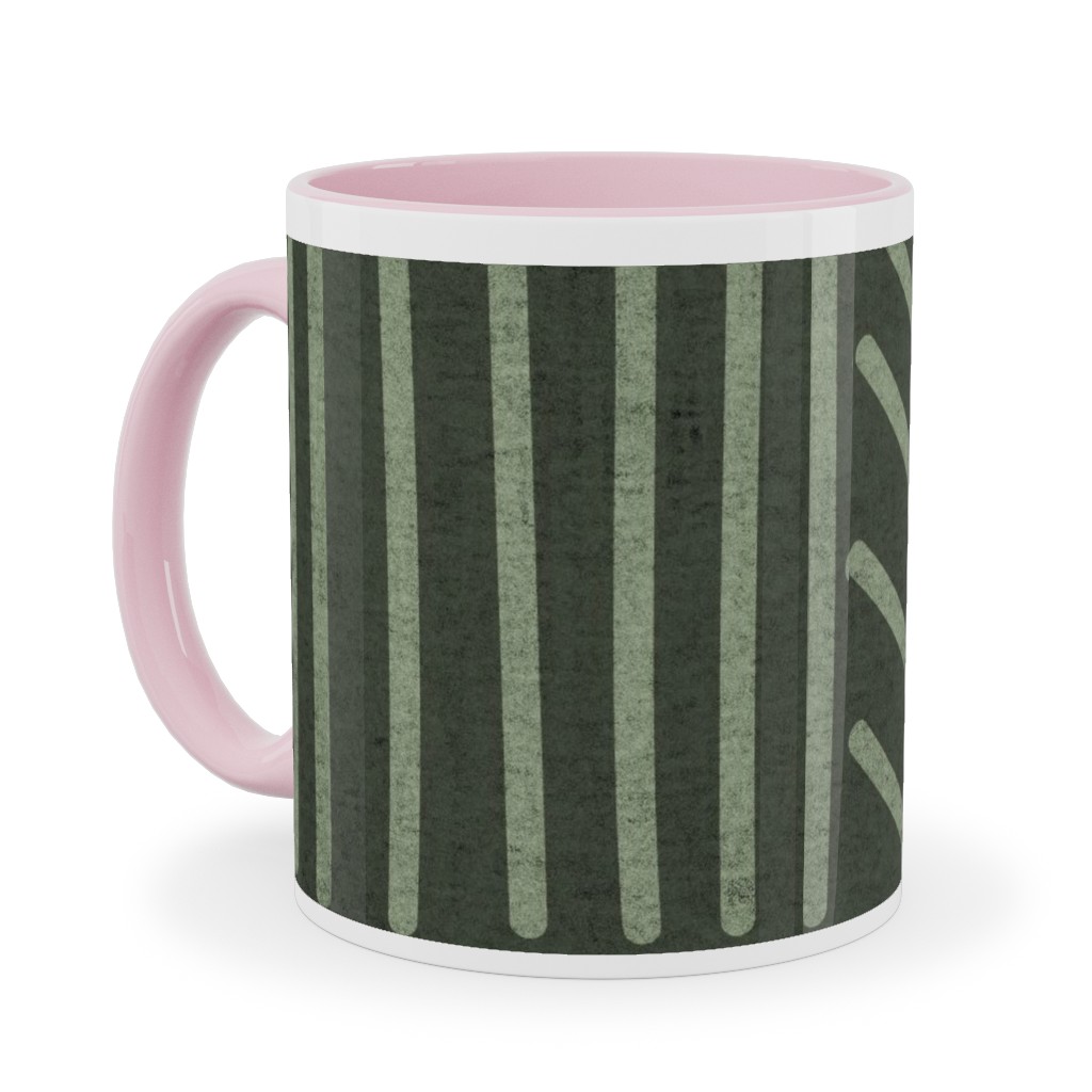 Mudcloth Weaving Line - Green Ceramic Mug, Pink, , 11oz, Green, Classic Green