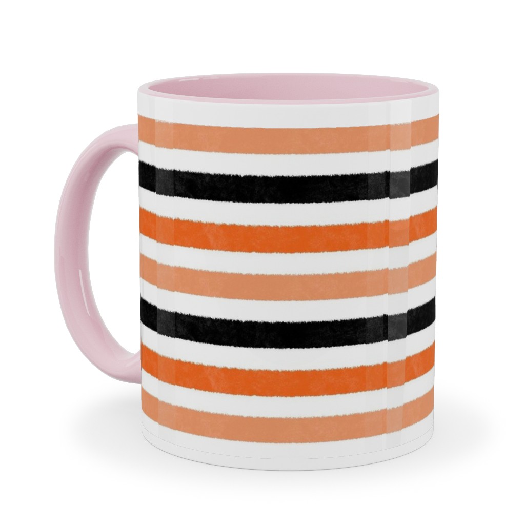 Halloween Stripes - Orange and Black Ceramic Mug, Pink, , 11oz, Orange, Orange