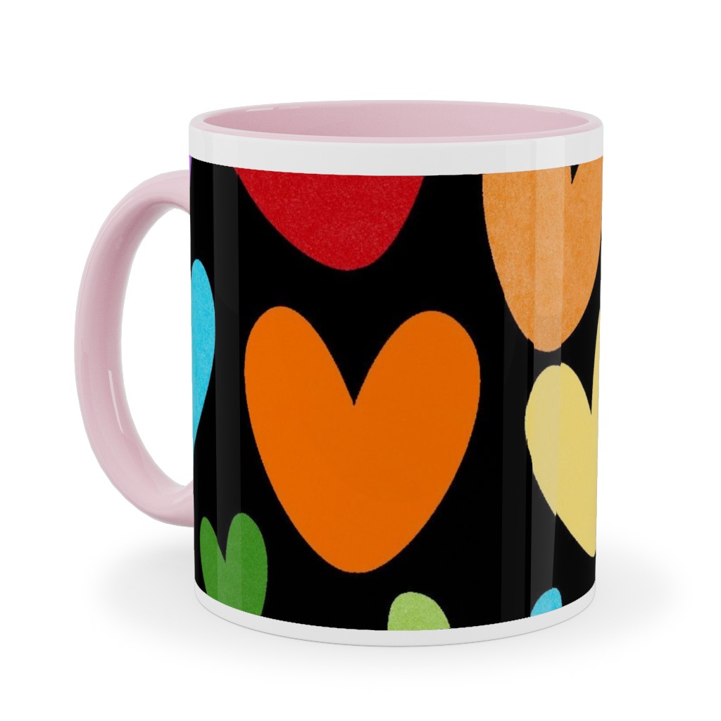 Rainbow Hearts - Black Ceramic Mug, Pink,  , 11oz, Multicolor