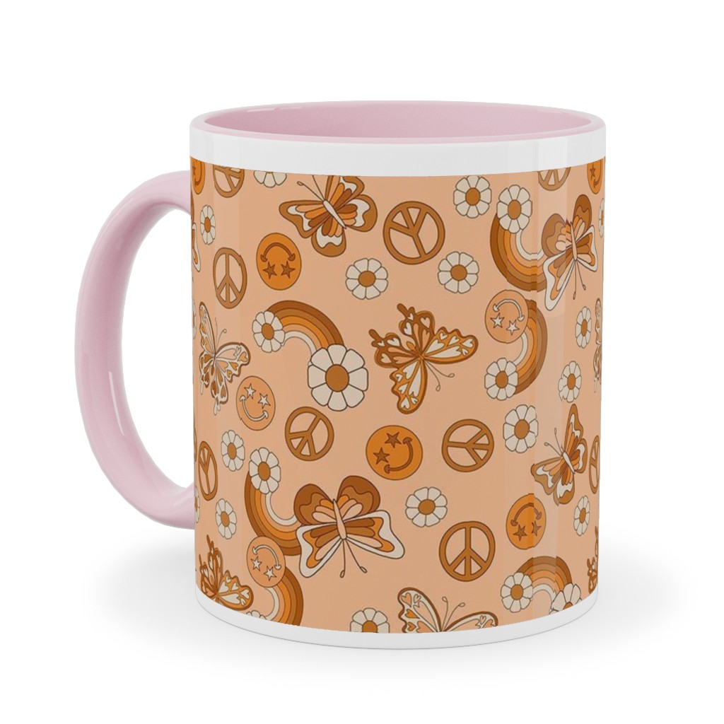 Peace Butterfly Boho - Orange Ceramic Mug, Pink, , 11oz, Orange, Orange