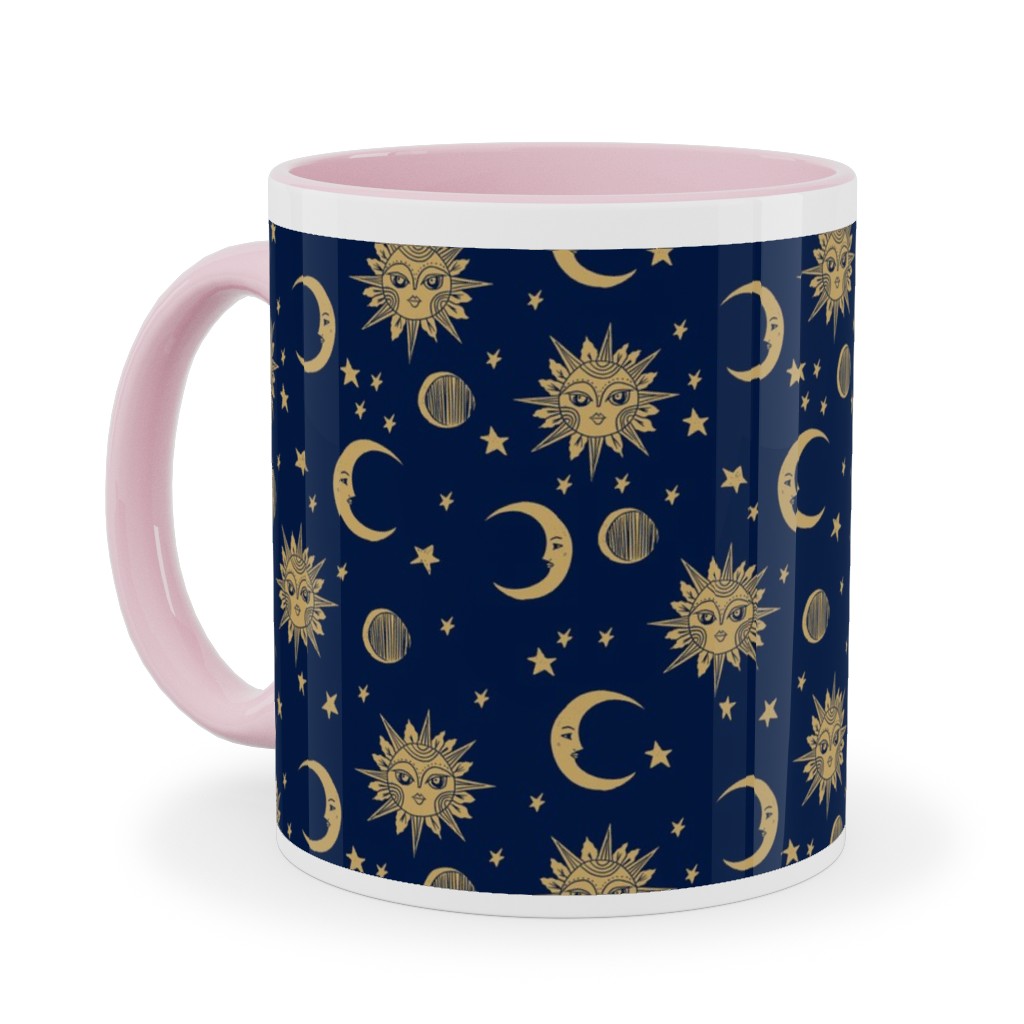 Sun Moon and Stars - Dark Ceramic Mug, Pink, , 11oz, Blue, True Blue