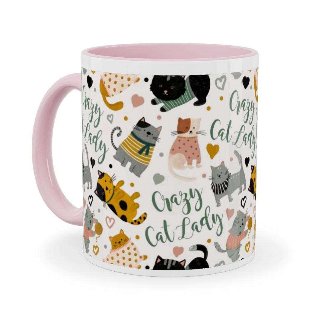 Crazy Cat Lady - Multicolor on Light Ceramic Mug, Pink, , 11oz, Multicolor