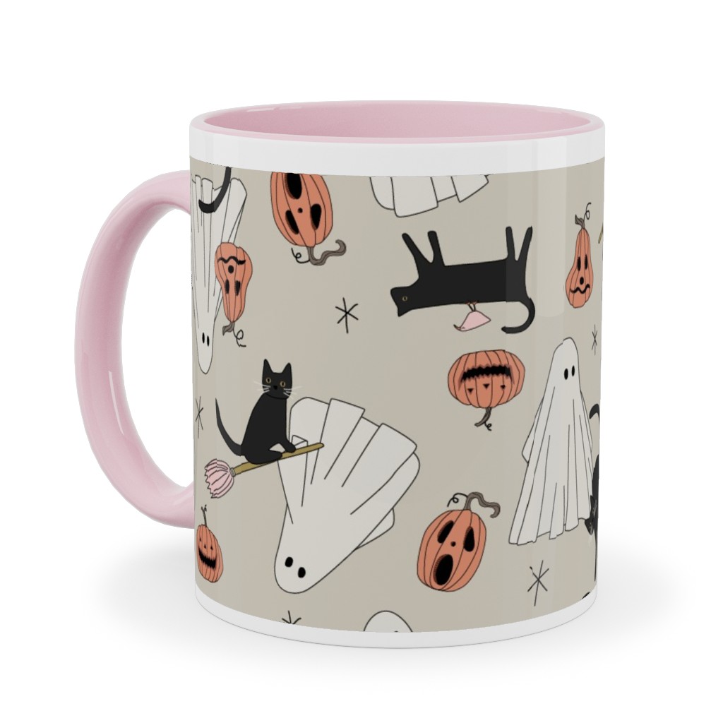 Spooky Halloween Ceramic Mug, Pink,  , 11oz, Beige